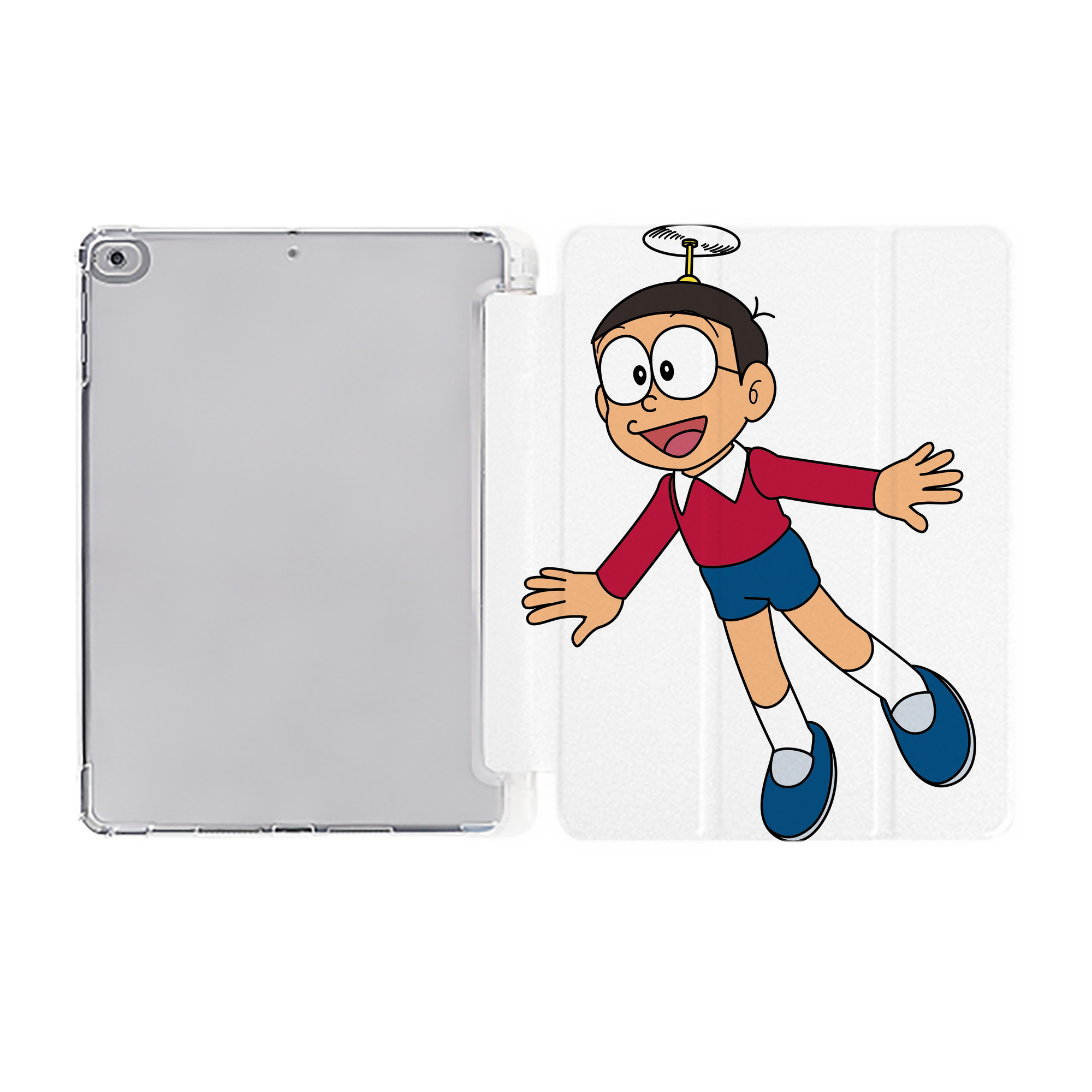 （画像用） ドラえもん 野比 のび太 Doraemon Nobita Nobi IPad ケース ペン収納付き 三つ折りスタンド PUレザー×シリコン 対応機種9.5/10.5/10.9インチ